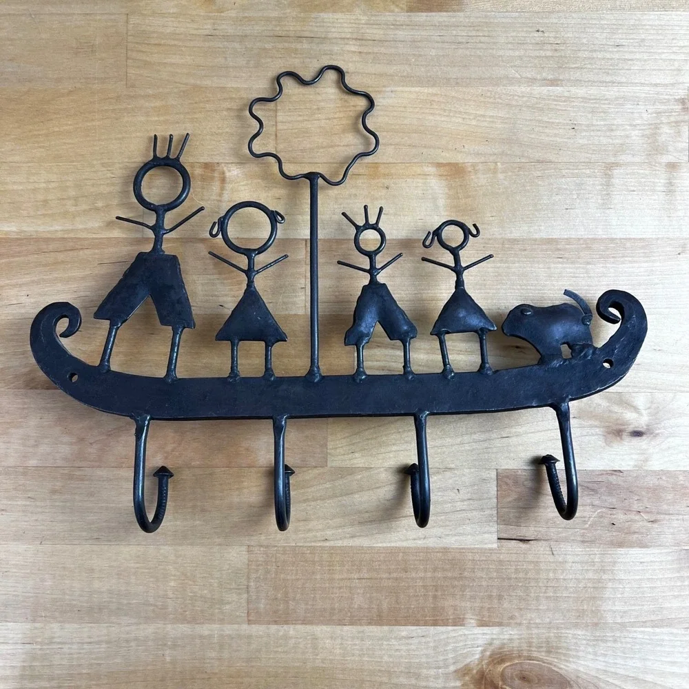Metal Family Black Wall Hook Rack Farmhouse Rustic Cottagecore Primitive Decor